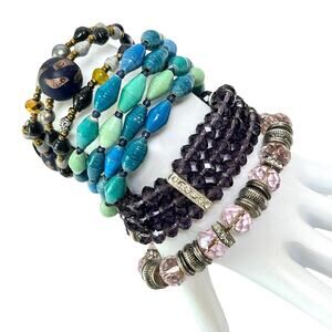 Beaded Bracelets Lot 4 Stretch Wrap Purple Pink Blue Acrylic Glass Fun Artsy